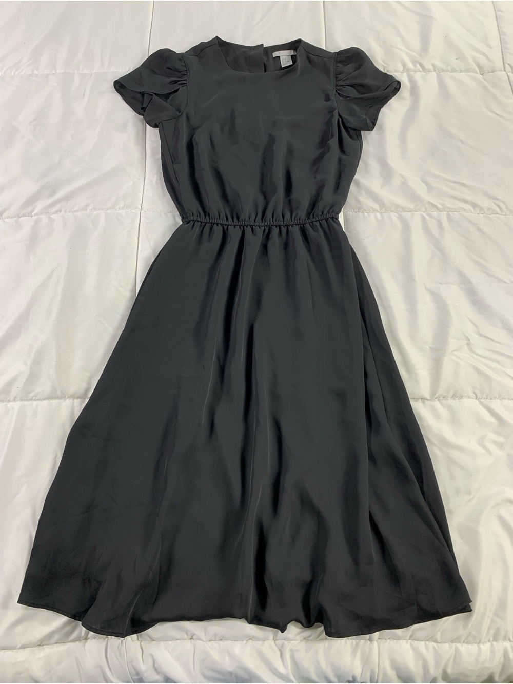 Pre loved Classic Black Midi Dress with Puff Sleeves